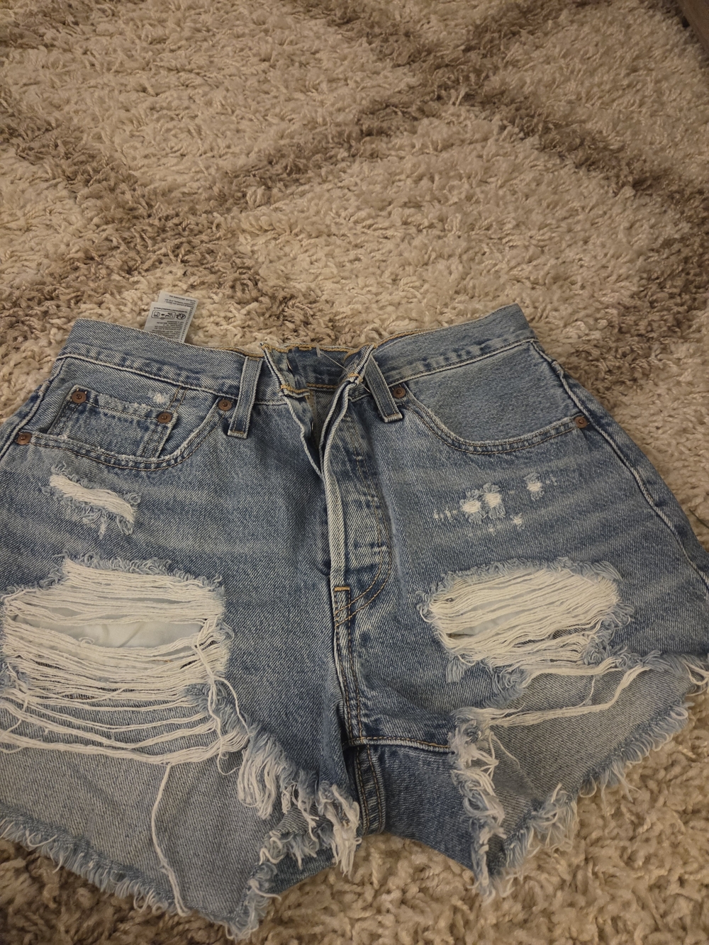 Levi's Light Blue Distressed High-Rise Jean Shorts
